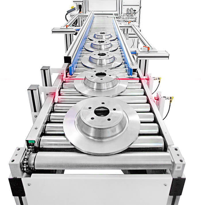 Sensori-Inizio-Linea Sistema laser personalizzato con doppia telecamera e rulliera motorizzata per l’Automotive