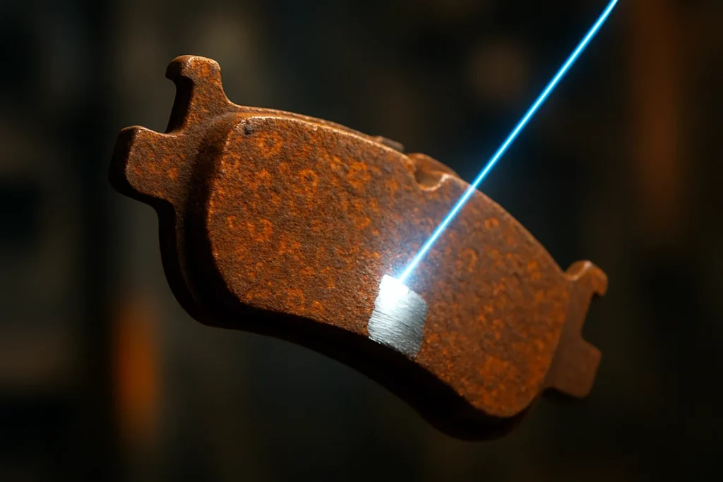 Pulizia-laser-pastiglia-freno-1024x683 Nettoyage laser pour l'élimination des oxydes et des contaminants : alternative industrielle au sablage