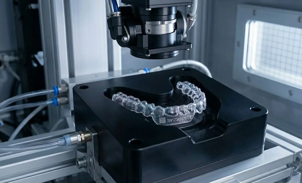 allineatori-dentali-trasparenti-fixtures UV Laser Marking of Transparent Dental Aligners: from Traceability to Industrial Production