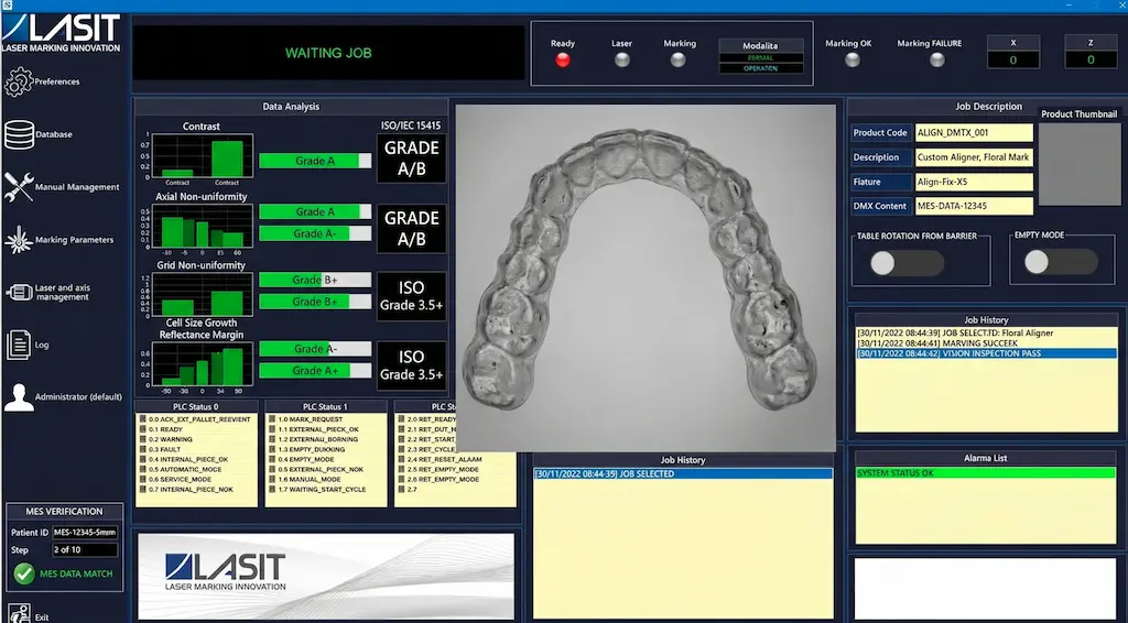 software-per-allineatori UV Laser Marking of Transparent Dental Aligners: from Traceability to Industrial Production