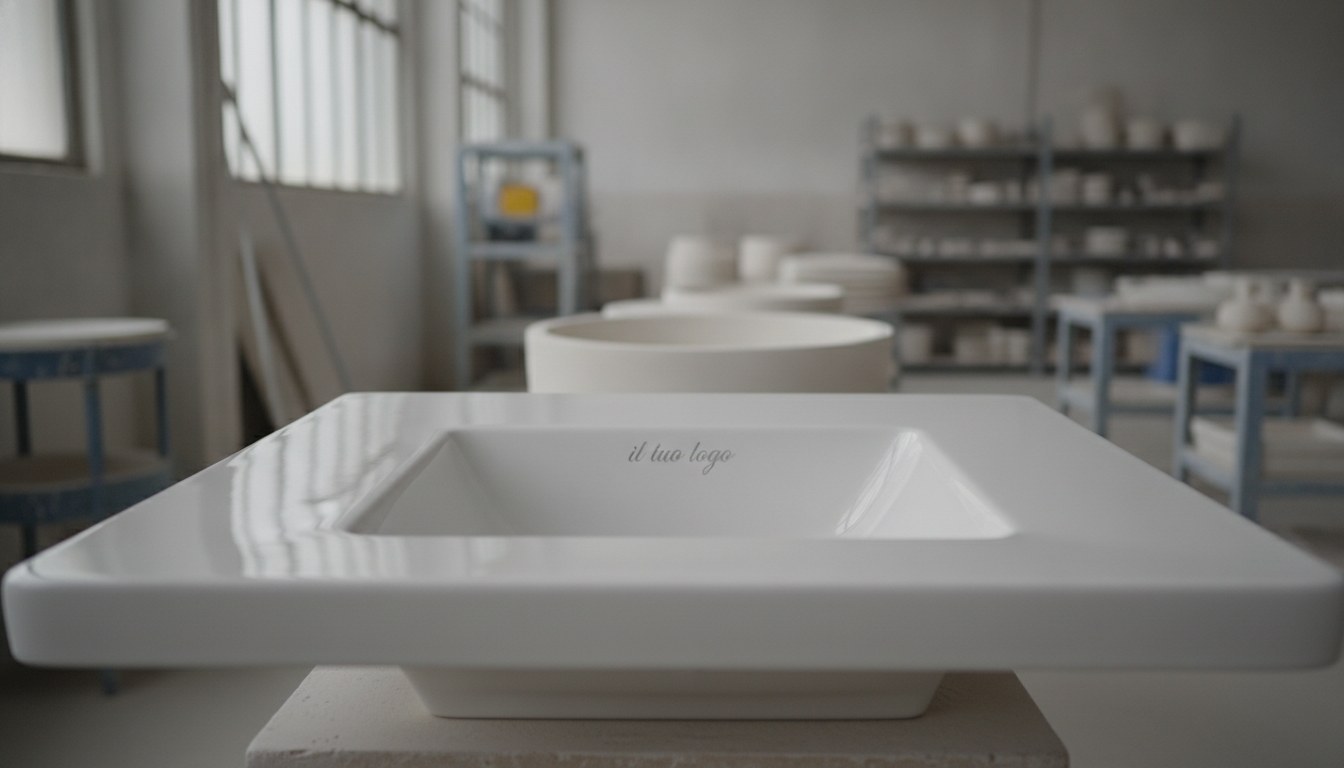 Lavabo ceramica con logo estetico inciso